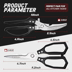 TIVOLI Kitchen Scissors Set Black,Japanese Stainless Steel Kitchen Shears for Food, Heavy Duty Poultry Shears, Food Scissors for Meat,Chicken Bones and Turkey,Ideal Gift