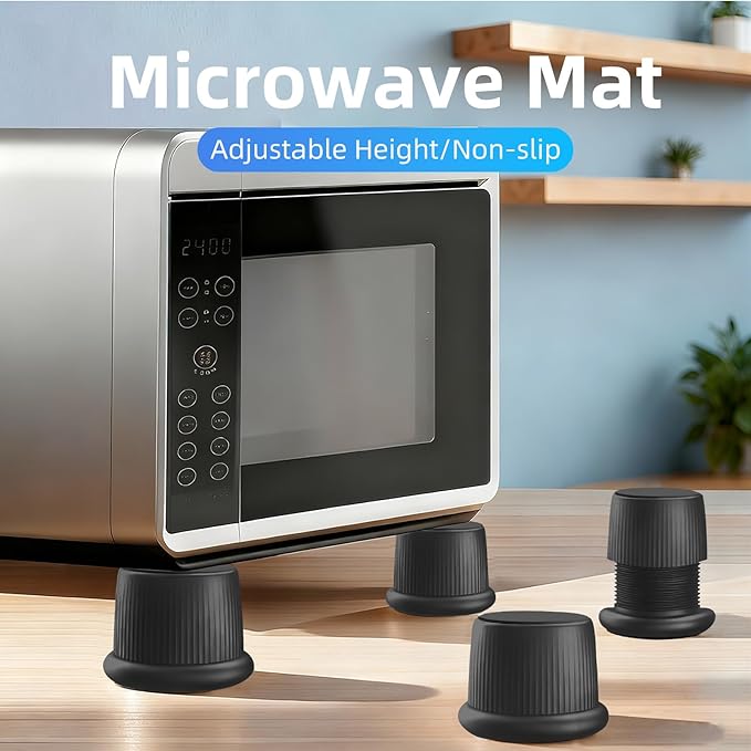 Microwave Risers - Adjustable Height (1.6in-2.6in) Microwave Oven Feet, 4-Pack Non-Slip Microwave Cooling Stand for Small Appliances (Microwave, Air Fryer) & Furniture (Sofa, Table) Black