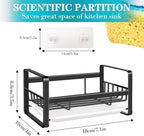 VANTEN Kitchen Sink Caddy Sponge Holder Organizer, Sink Tray Drainer Rack, Soap Dish Dispenser Brush Holder Storage Accessories - Countertop or Adhesive Wall Mount, Matte Black Stainless Steel