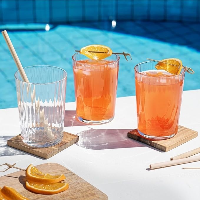 Bormioli Rocco Exclusiva Gin Fizz Glasses, Set of 12-17 Oz. Ribbed Drink Tumblers Made of Star Crystal Glass with XLT Treatment - Durable Cocktail Glasses for Daily Use, Dishwasher Safe