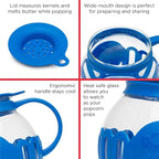 Ecolution Patented Micro-Pop Microwave Popcorn Popper with Temperature Safe Glass,3-in-1 Lid Measures Kernels and Melts Butter,Made Without BPA,Dishwasher Safe,3-Quart,Blue,(Pack of 4)