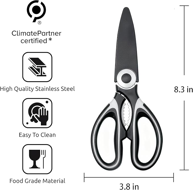 OMDAR Food Grade Kitchen Scissors All Purpose 3 Pack - Heavy Duty Stainless Steel Cooking Shears for Cutting Meat, Food, Fish, Poultry Sharp Sissors for Dishwasher Safe - with Protective Sheath