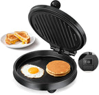 3-in-1 Electric Griddle & Panini Press - CACHOO 8" Nonstick Round Griddle and Sandwich Press with On/Off Switch, 180° Open Design, Perfect for Pancakes, Omelettes, Quesadillas, Veggies (Black)