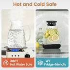 Glass Pitcher with Lid, 68 oz(1/2 Gallon), Hot/Cold Glass Water Jug with Silicone Lid, Borosilicate Glass Carafe Wide Mouth Juice and Iced Tea Beverage Serveware (Flat)