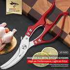 MAD SHARK Professional Heavy Duty Poultry Shears - Kitchen Shears for Spatchcocking Chicken and Meat Cutting, Multi-Purpose Kitchen Scissors for Food, Spring-loaded (Red)