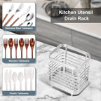 Utensil Holder, Stainless Steel Utensil Drying Rack for Kitchen Counter, Silverware Cutlery Flatware Holder Forks, Knives, Spoons, Chopsticks Organizer (Silver)