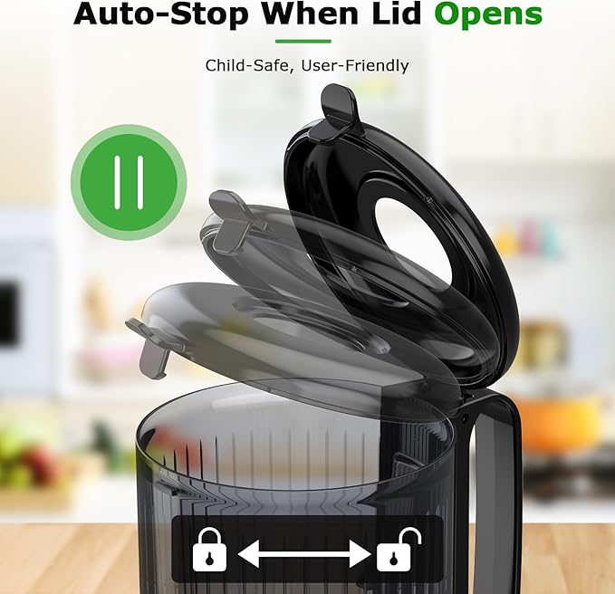 OMMO Cold Press Juicer Machines: 5.1" Wide Feed Chute Slow Masticating Juicer for Whole Fruits & Vegetables, Easy to Clean, High Juice Yield, BPA Free, Grey