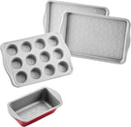 Farberware Disney Bake with Mickey Mouse Nonstick Bakeware Set/Baking Pans with Disney Home Oven Mitts, Cookie Pans, Muffin/Cupcake and Loaf Pan, 6 Piece Non Stick Bakeware Set - Red