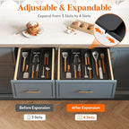 Lifewit Utensil Organizer for Kitchen Drawer, Expandable Cooking Silverware Tray, Adjustable Cutlery Flatware Holder, Plastic Spatula Tools Storage Divider, 17.3 x 15.8", Black