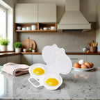 1Pc White Egg Poacher, Microwave Egg Boiler Poacher, 2 Cavity Nonstick Poached Egg Maker With Lid, Egg Poacher Microwave Egg Cooker, Double Drain Poached Egg Cups Cookware（13 * 5cm）