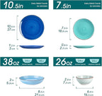vancasso Bonita Stoneware Dinnerware Sets 24 Pieces Service for 6, Hand-Painted Spiral Dishes Set, Ceramic Kitchen Plates and Bowls Sets-Microwave and Dishwasher Safe (Blue,24 Pcs)