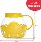 Ecolution Patented Micro-Pop Microwave Popcorn Popper with Temperature Safe Glass,3-in-1 Lid Measures Kernels and Melts Butter,Made Without BPA,Dishwasher Safe,3-Quart,Yellow,(Pack of 4)