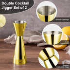 Briout Jigger for Bartending, Double Cocktail Jigger Japanese Premium 304 Food Grade Stainless Steel Jigger 2 OZ 1 OZ with Measurements Inside, Flat Edge Gold