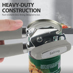 Safring Can Opener Manual, Heavy Duty Handheld Strong Can Opener with Soft Touch Handle, Sharp Blade Smooth Edge, Can Openers with Multifunctional Bottle Opener, Gray