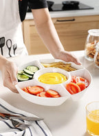 Sweese Porcelain Chip & Dip Serving Set - Divided Platter with 5 Compartments, Relish Tray for Snacks, Veggies, Candy - Durable, Microwave & Dishwasher Friendly - Elegant White Design for Parties