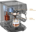 MAttinata Espresso Machine 20 Bar, Espresso Coffee Maker with Professional Milk Frother Steam Wand for Cappuccino & Latte, 60oz Removable Water Tank for Home，Stainless Steel