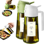 TrendPlain - 16oz Olive Oil Dispenser for Kitchen - 2 in 1 Olive Oil Dispenser and Oil Sprayer - Olive Oil Dispenser Bottle w/Stickers - Olive Oil Sprayer for Cooking 2Pcs White&Green (Light Blockage)