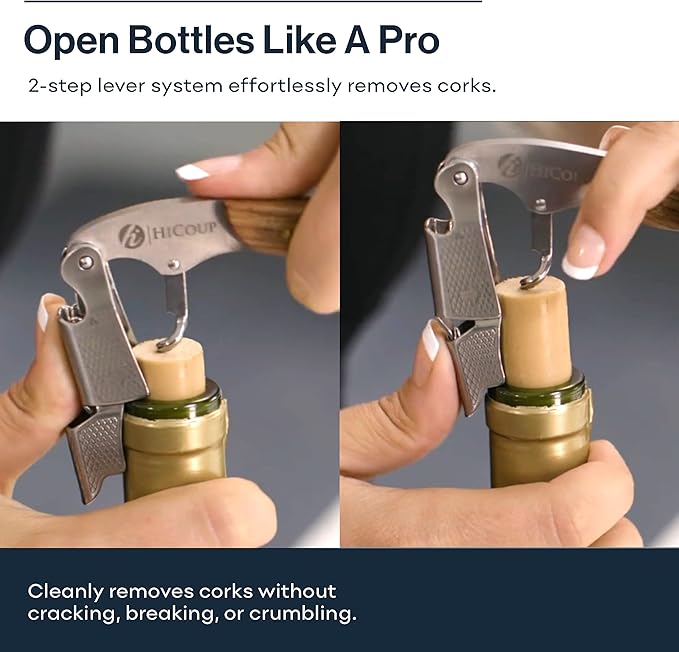 Hicoup Wine Opener - Professional Corkscrews for Wine Bottles w/Foil Cutter and Cap Remover - Manual Wine Key for Servers, Waiters, Bartenders and Home Use - Wood, Bai Ying