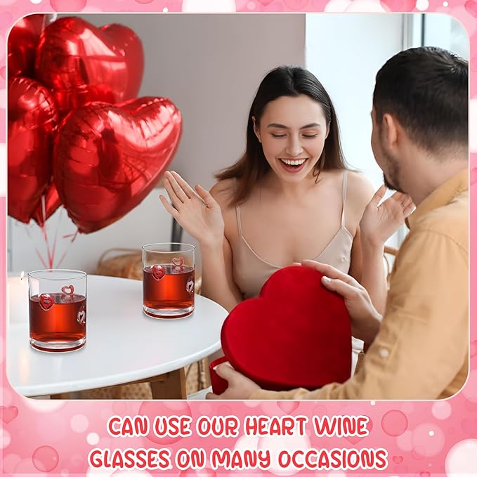 Skylety 2 Pcs Heart Icons Juice Glasses Love Drinking Cups 13.5 oz Old Fashioned Whiskey Cocktail Coffee Mugs for Mother's Day Party Gift Decor