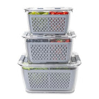 Kitchen Spaces Stackable Fridge Storage Colander Containers for Fresh Produce, Variety Pack, 3 Sizes to Organize Washed Fruits and Veggies, Snap and Seal Lids with Adjustable Vents, Hand Wash Only