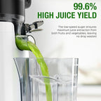 TUUMIIST Cold Press Juicer Machine, 5.3 Inch Extra Large Feed Chute for Whole Fruits, Easy to Clean Slow Juicer, High Yield, BPA Free - Classic White