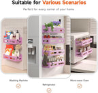 Sevenblue 4 Pack Strong Magnetic Spice Rack for Refrigerator, Multipurpose Magnetic Shelf for Fridge with 4 Hooks for kitchen and Bathroom Organization, Pink