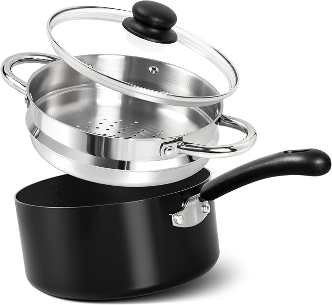 MICHELANGELO Nonstick Saucepan with Lid, Ceramic Sauce Pan Sets, Easy to Clean Sauce Pans, Multi-Purpose Cooking Pots, 3QT, Silver