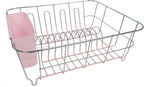 Dish Drying Rack & Cutlery Holder 2 Piece Set - Compact Sink-Fitting Dish Drainer with Rubberized Undercoating, Space-Saving Kitchen Organizer for Plates, Cups, Bowls & Utensils in Sink, Pale Pink
