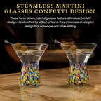 Large Stemless Martini Glasses – Set of 2-8oz Luxury Hand Blown Confetti Margarita, Martinis, Cocktails, Water, Wine, Dessert & Champagne Glasses Cinco de Mayo, Hand Blown - Mexican Confetti Glass