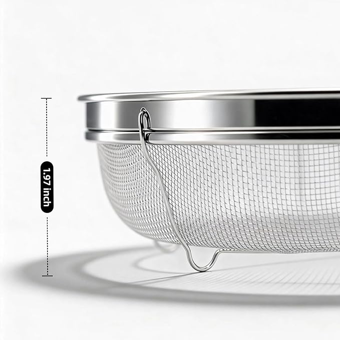 Fine Mesh Strainer for Kitchen, Stainless Steel Colander Bowl for Pasta, Rice, Fruit, Metal Net Baskets with Resting Base - Strain, Drain, Rinse (Diameter 8.67 inch)