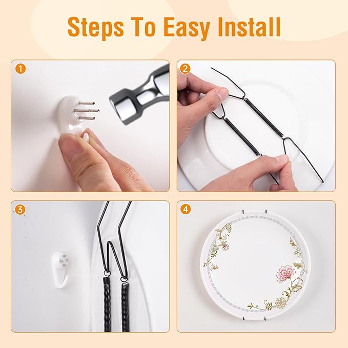 Bilillo 3 Pack Plate Hangers for The Wall, Suitable for 10''-14'' Decorative Plate,Invisible Heavy Duty Wire Plate Holder with Wall Hooks, Plate Hangers for Displaying Plates, Platter, Dish (Black)