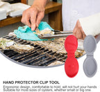 2pcs Oyster Shucking Tool and Holder Set, Silicone Hand Protective Clips, Kitchen Gadget for Safe Oyster Opening, Gray and Red, Seafood Specialty Tool for Home and Outdoor Use