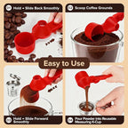 2Pcs Coffee Scoop Funnel 2Tbsp, BPA-Free PCTG, Dishwasher Safe | 51mm Tamper Kit | Fits K-Cup Reusable Pods, Brewer Compatible, Coffee/Protein/Powder, Red, 2 Models A&B