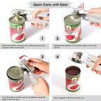 Beneno Heavy Duty Hand Can Opener Manual with Magnet, Durable Sharp Carbon Steel Blade Smooth Cutting, Big Effort-Saving Knob & Soft Grip Handle, Multifunctional Kitchen Tool with Bottle Opener, Beige
