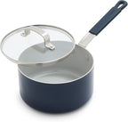 GreenPan x Bobby Flay 2.5QT Nonstick Saucepan with Glass Lid, PFAS-Free Diamond Ceramic, Induction Suitable, Stay-Cool Silicone Handle, Easy Clean Dishwasher & Oven Safe, Chef Pan, Oxford Blue