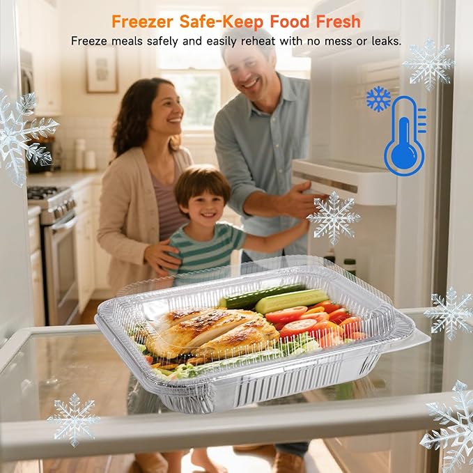 Aluminum Pans with Clear Lids 9x13-10 Pack Aluminum Foil Pans, Heavy Duty Disposable Pans for Cooking, Baking, Meal Prep, Parties & Food Storage