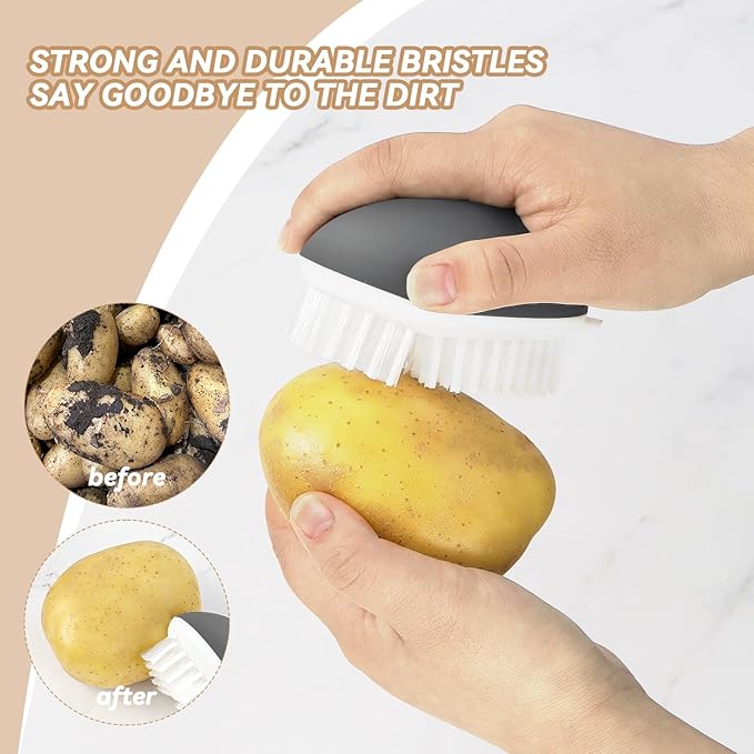 Vegetable Brush Potato Scrubber Brush Non Slip Comfortable Fruit Cleaning Tools for Washing Fruit Mushrooms Carrot or Tough-Skinned Vegetables (2 Pack Grey)