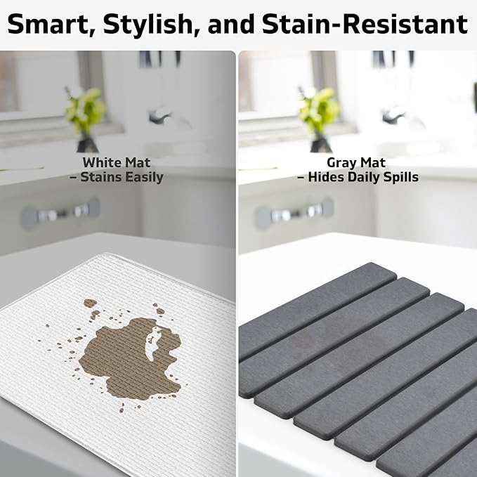 Large Stone Dish Drying Mat for Kitchen Counter, 24"×16", Collapsible Quick Dry Dish Drying Mat, Ultra Absorbent Diatomaceous Earth Mats for Dishes Bottles Cups, Match Any Countertop - Grey