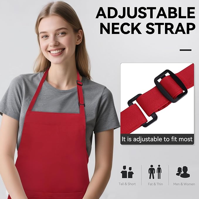 NLUS 2 Pack Kitchen Aprons with 2 Pockets for Women Men, Chef Aprons for Baking BBQ Cooking, Red