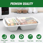 Dealusy 50 Pack (100-Piece) 28 oz Meal Prep Containers Reusable with Lids 2-Compartment, Sturdy Leakproof Food Safe, Microwave Freezer Dishwasher Safe, To Go Take Out Plastic Food Storage, Silver
