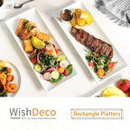 WishDeco Serving Platters Set of 3, Large Serving Trays 14 inch, White Serving Plates, Ceramic Rectangle Plate, Long Platter for Cake, Sushi, Steak, Dessert, Buffet