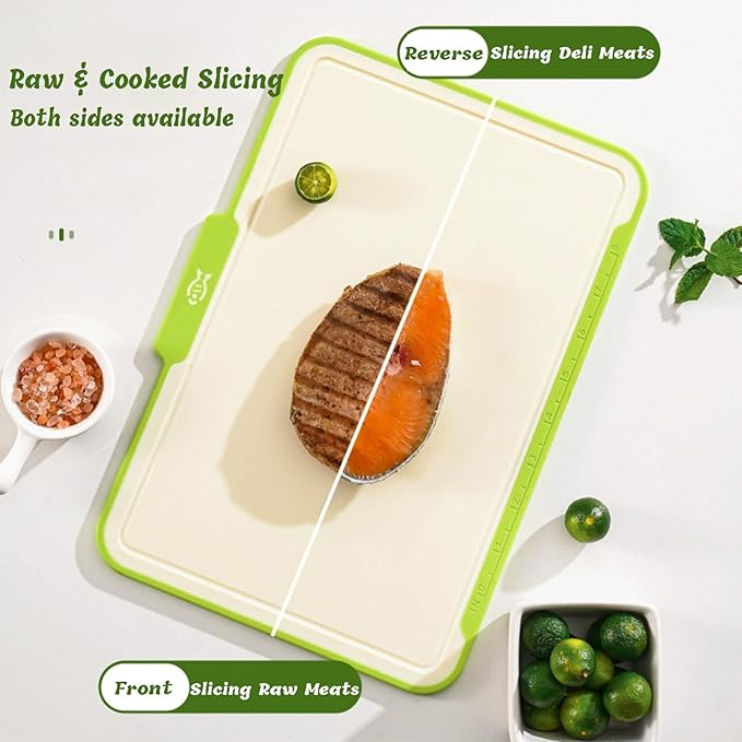 Cutting Boards for Kitchen, Plastic Cutting Board Set of 3,Colorful Chopping Boards With Storage Stand,Food Icon,Non-Slip, Meat Cutting Board For Kitchen,Dishwasher Safe （13.3"X 9.8" X 2.3" ）