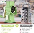 Rotary Cheese Grater Hand Crank Transparent - Shredder Slicer Grinder 3 Stainless Steel Blades, Stable Suction, Labor-Saving Handle, Safe Kitchen Tool for Cheese, Vegetable, Nuts, Chocolate