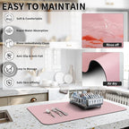 HotLive Dish Drying Mat for Kitchen Counter, Heat Resistant Drainer Mats with Non-slip Rubber Backed, Hide Stain Kitchen Super Absorbent Draining Mat, Easy to Clean Dish Rack Pad, Pink 16"x20"