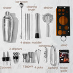 23-Piece Bartender Kit, Cocktail Shaker Set with Stand | Bar Set Drink Mixer Set with All Essential Bar Tools: Martini Shaker,Bar Mixer Spoon, Jigger, Strainer, Muddler, Pourers, for Home, Bar, Party