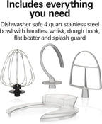 Hamilton Beach Electric Stand Mixer, 4 Quarts, Dough Hook, Flat Beater Attachments, Splash Guard, 7 Speeds with Whisk, Easy-Carry Top Handle, Red