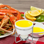 60 Pcs Ceramic Butter Warmers Set, Include 12 Butter Warmers for Seafood Melter with Stands, 48 Tea Light Candles Food Warmer Candle for Fondue Chocolate Dishwasher Microwave Oven Safe