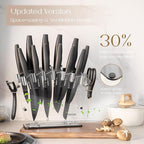 Astercook Knife Set with Block and Sharpener, 22 Piece Kitchen Knife Set Dishwasher Safe, Space-Saving Clear Knife Block with Knives for Everyday Home Cooking Black