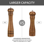 1Pack Wood Pepper Grinder, XWXO 10 Inch Salt Mill Pepper Shaker, Pepper Mill with Adjustable Ceramic Rotor - Oak Wood Pepper Grinder for Your Kitchen