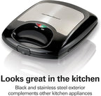 Hamilton Beach Non-Stick Belgian Waffle Maker with Indicator Lights, Makes 4 4" x 5" Mini Waffles, Hashbrowns or Keto Chaffles at Once, Compact Design for Easy Storage, Black & Stainless Steel (26020)